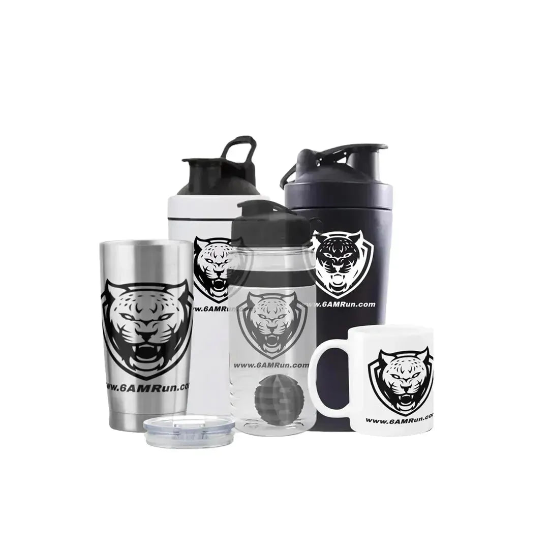 Collection of fitness accessories with a tiger logo on a white background