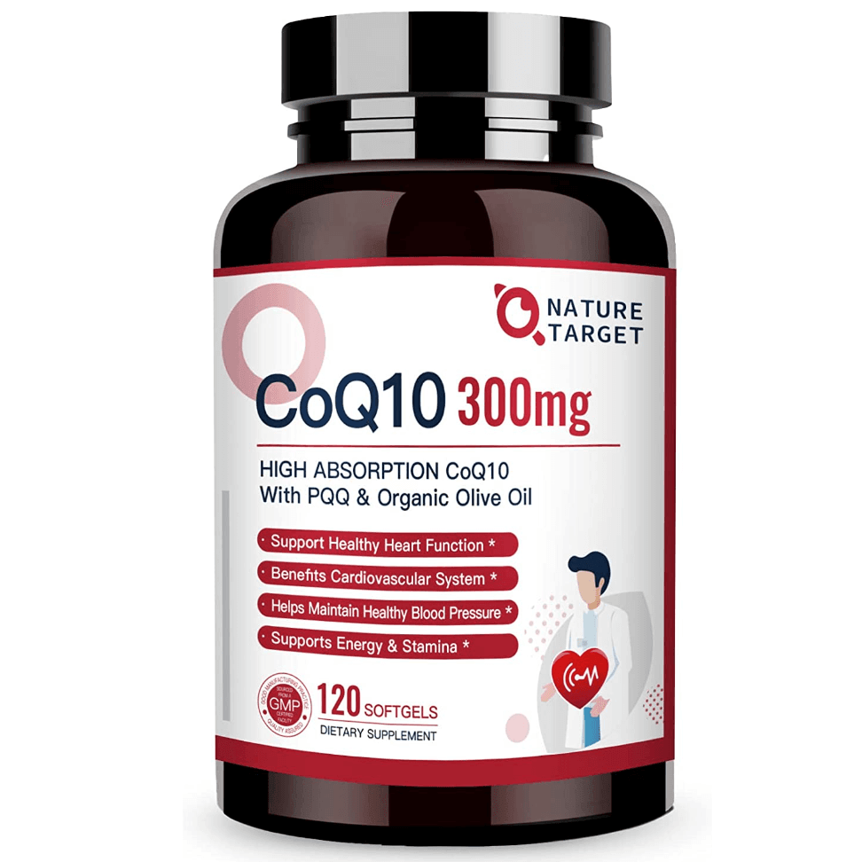 Nature Target CoQ10 supplement bottle on a white background