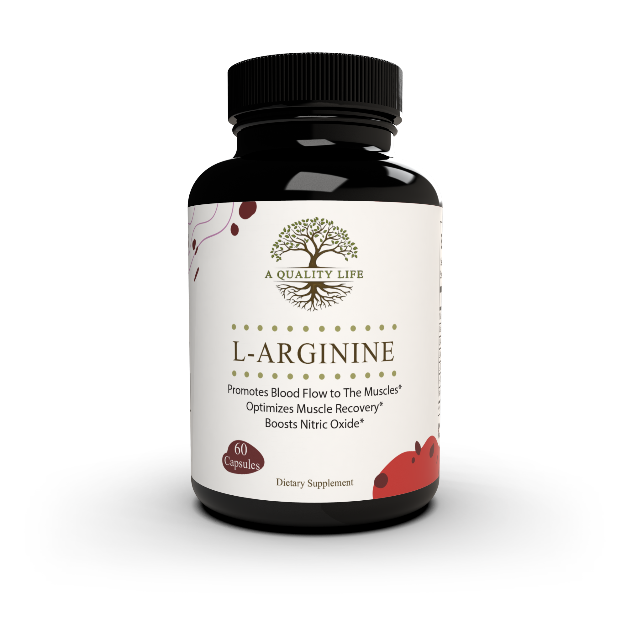 Supplement bottle labeled 'L-Arginine' on a white background