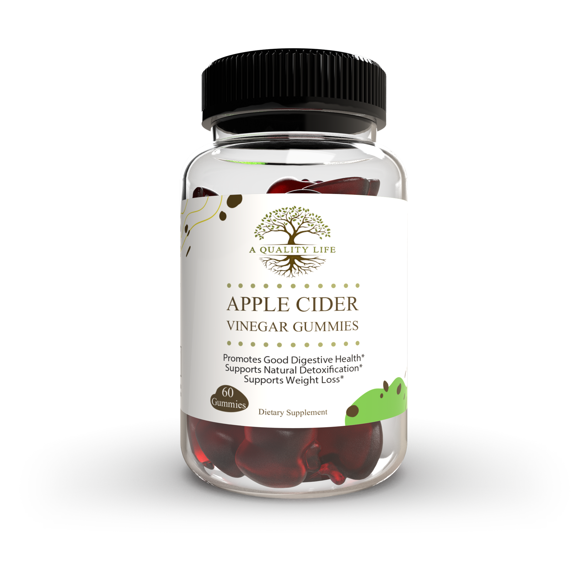 Bottle of Apple Cider Vinegar Gummies with a white label on a white background