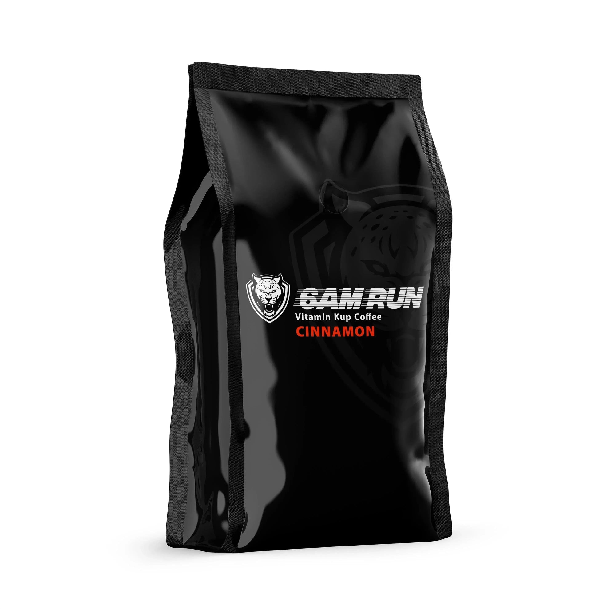 Black coffee package with '6AM Run' branding on a white background