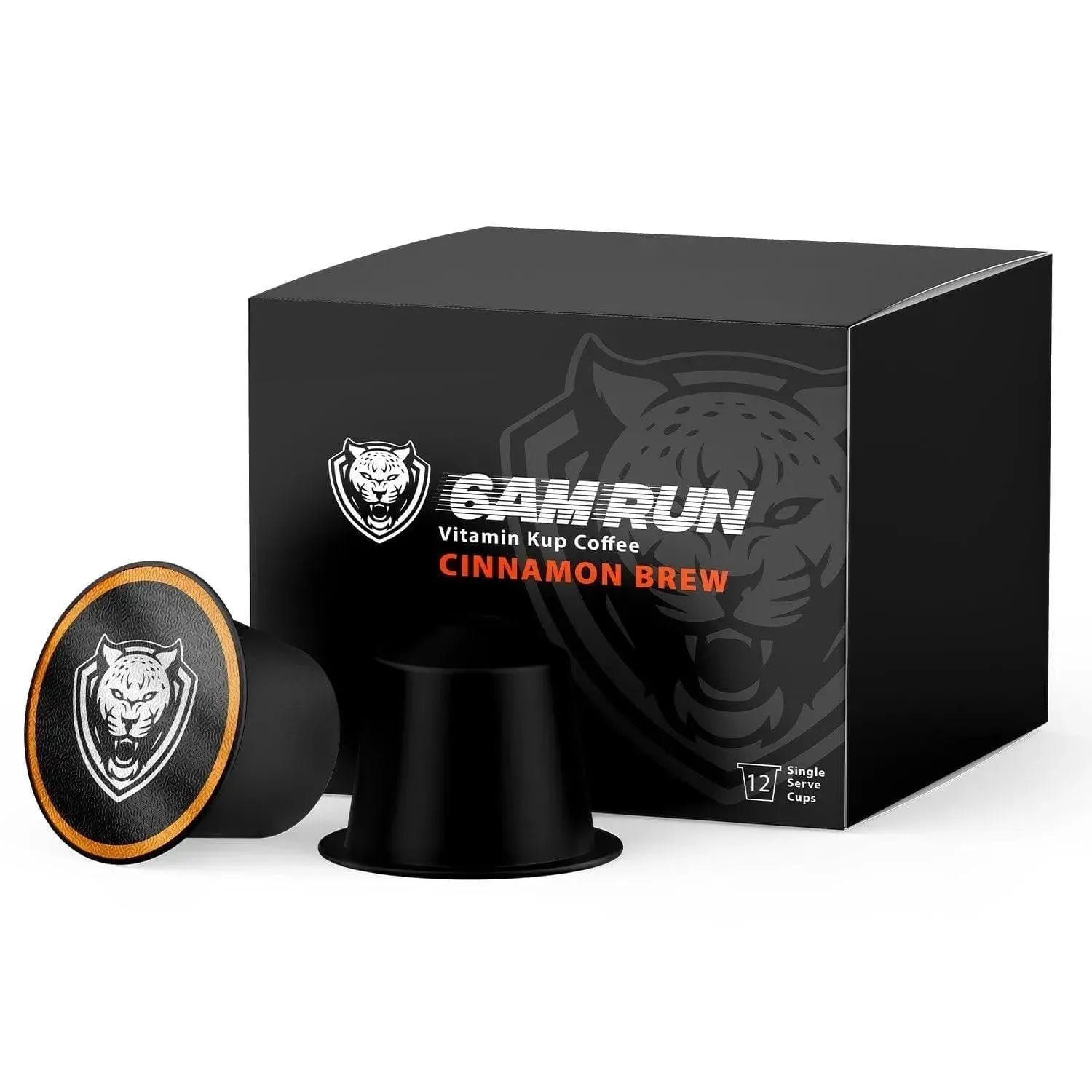 GAM RUN Vitamin Cup Coffee packaging with a black box and coffee cup on a white background