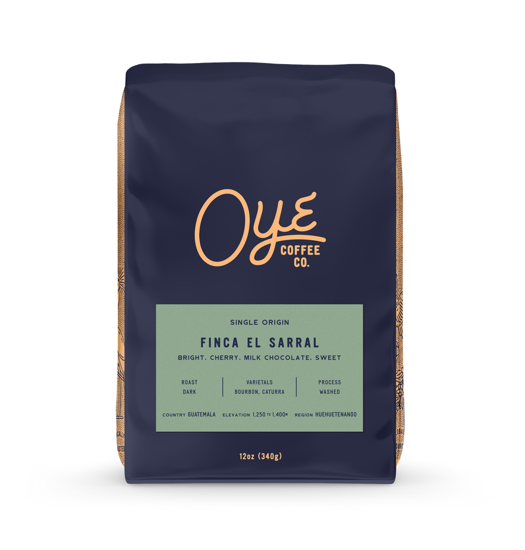 Oye Coffee Co. coffee bag with 'Finca El Serral' on a white background