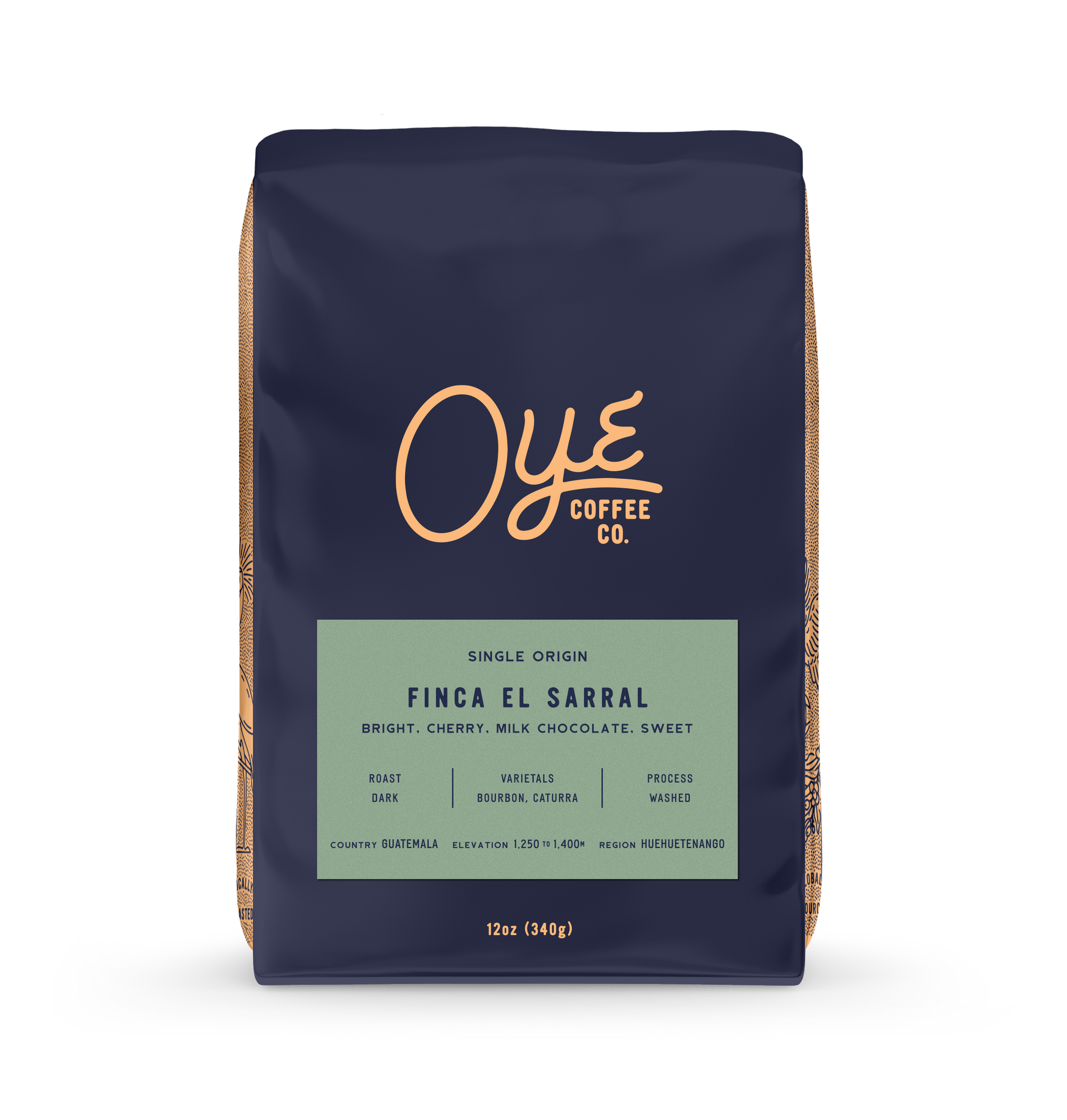 Oye Coffee Co. coffee bag with 'Finca El Serral' on a white background