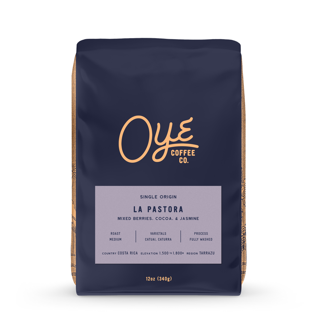 Oye Coffee Co. coffee bag with 'La Pastora' flavor on a white background