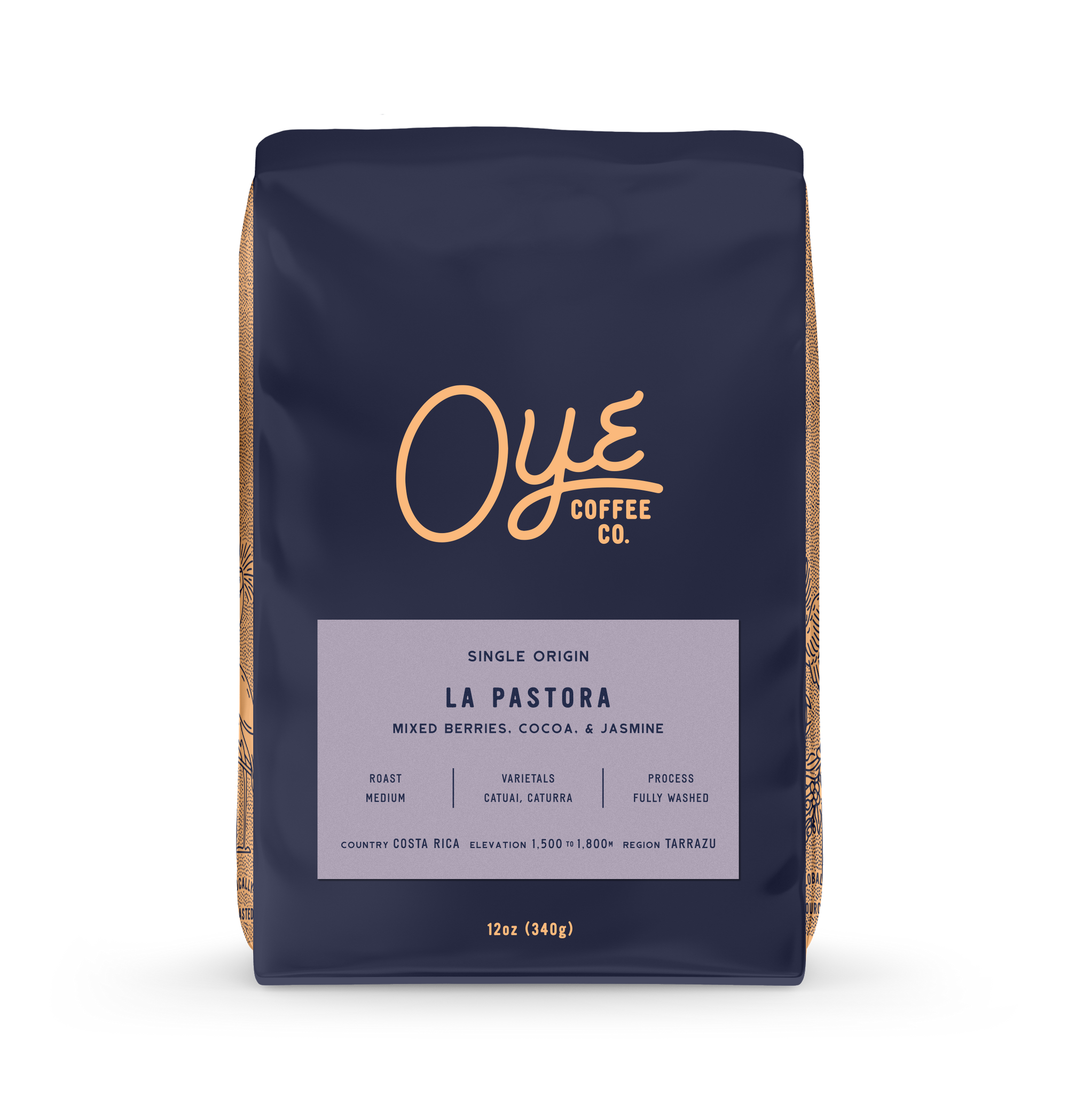 Oye Coffee Co. coffee bag with 'La Pastora' flavor on a white background