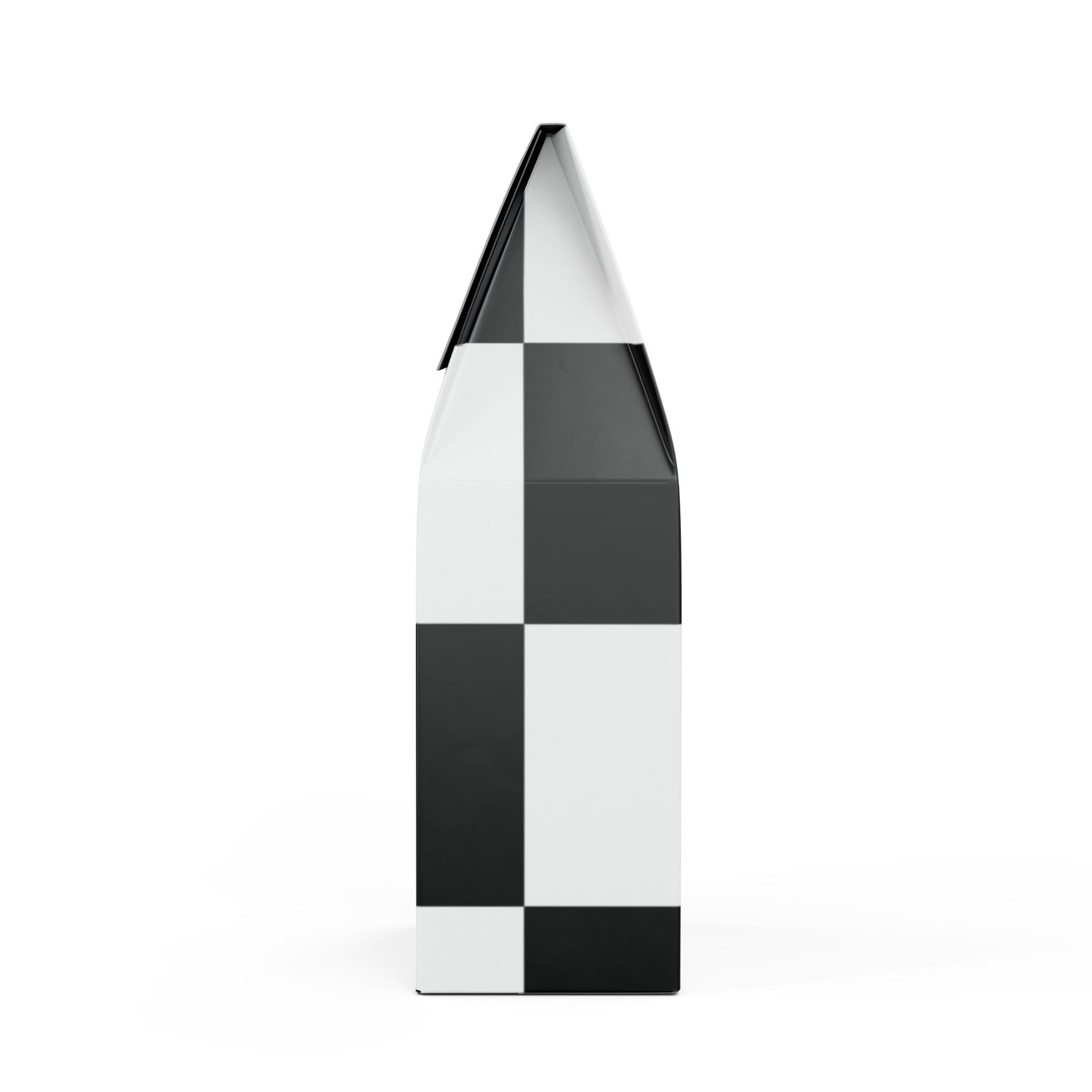 Checkered vase with black and white pattern on a white background