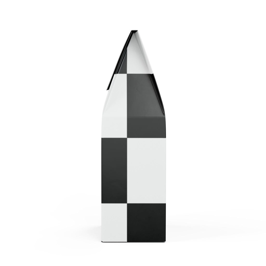 Black and white checkered vase on a white background