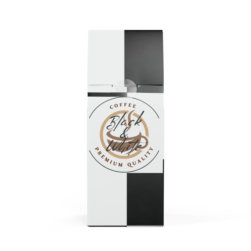 Coffee packaging with 'Black & White' branding on a white background