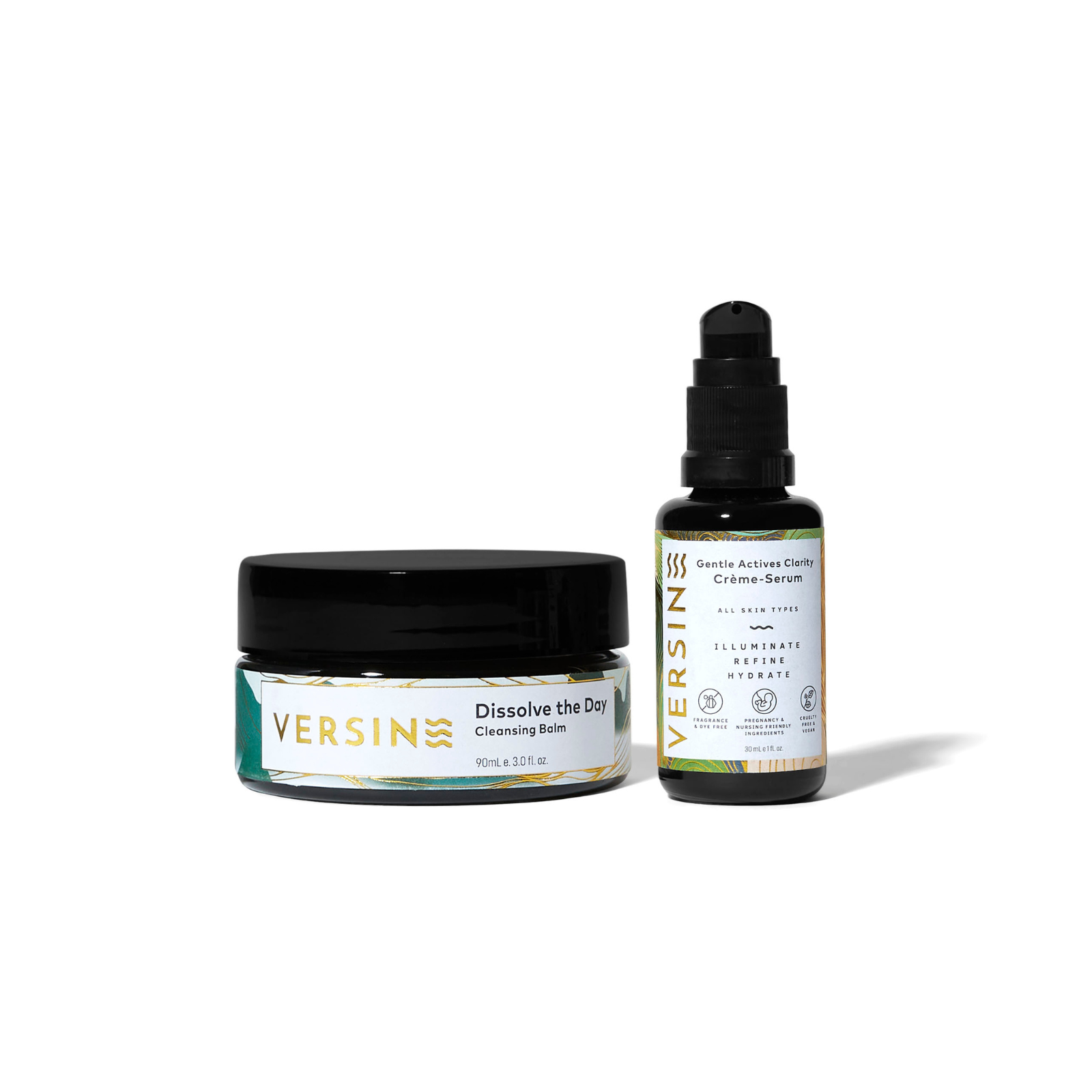 Two Versin skincare products on a white background