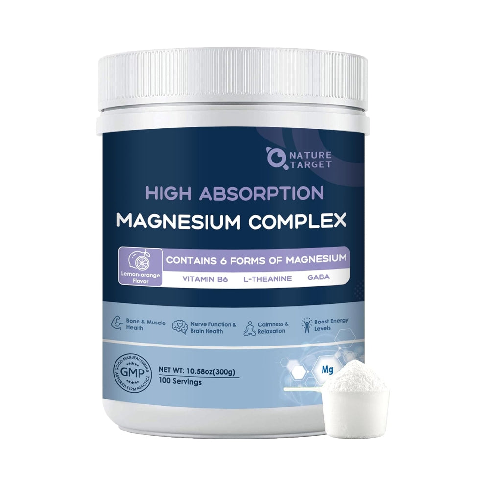 Nature Target High Absorption Magnesium Complex supplement container with powder on a white background