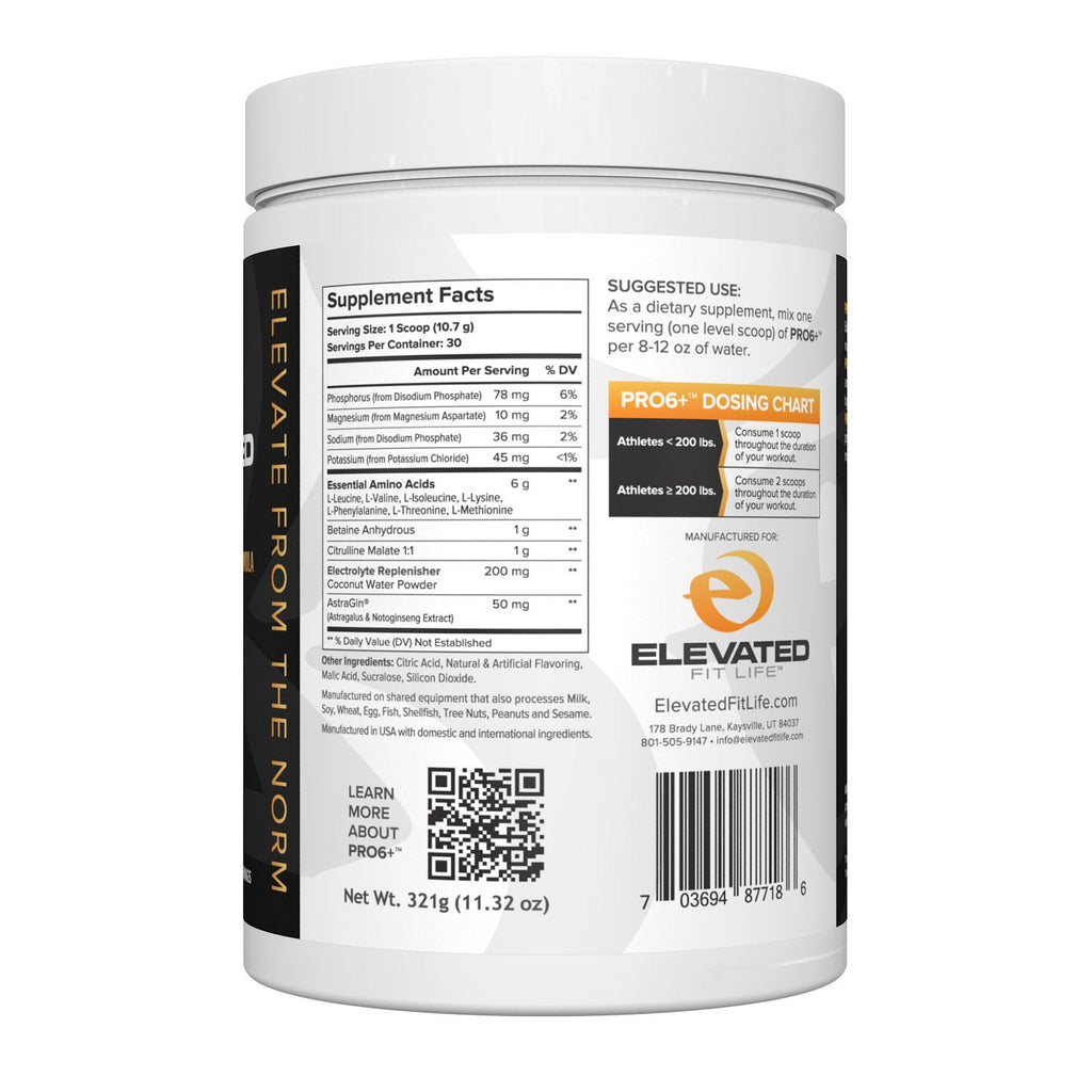 Supplement container with label showing 'Elevate from the Norm' branding on a white background