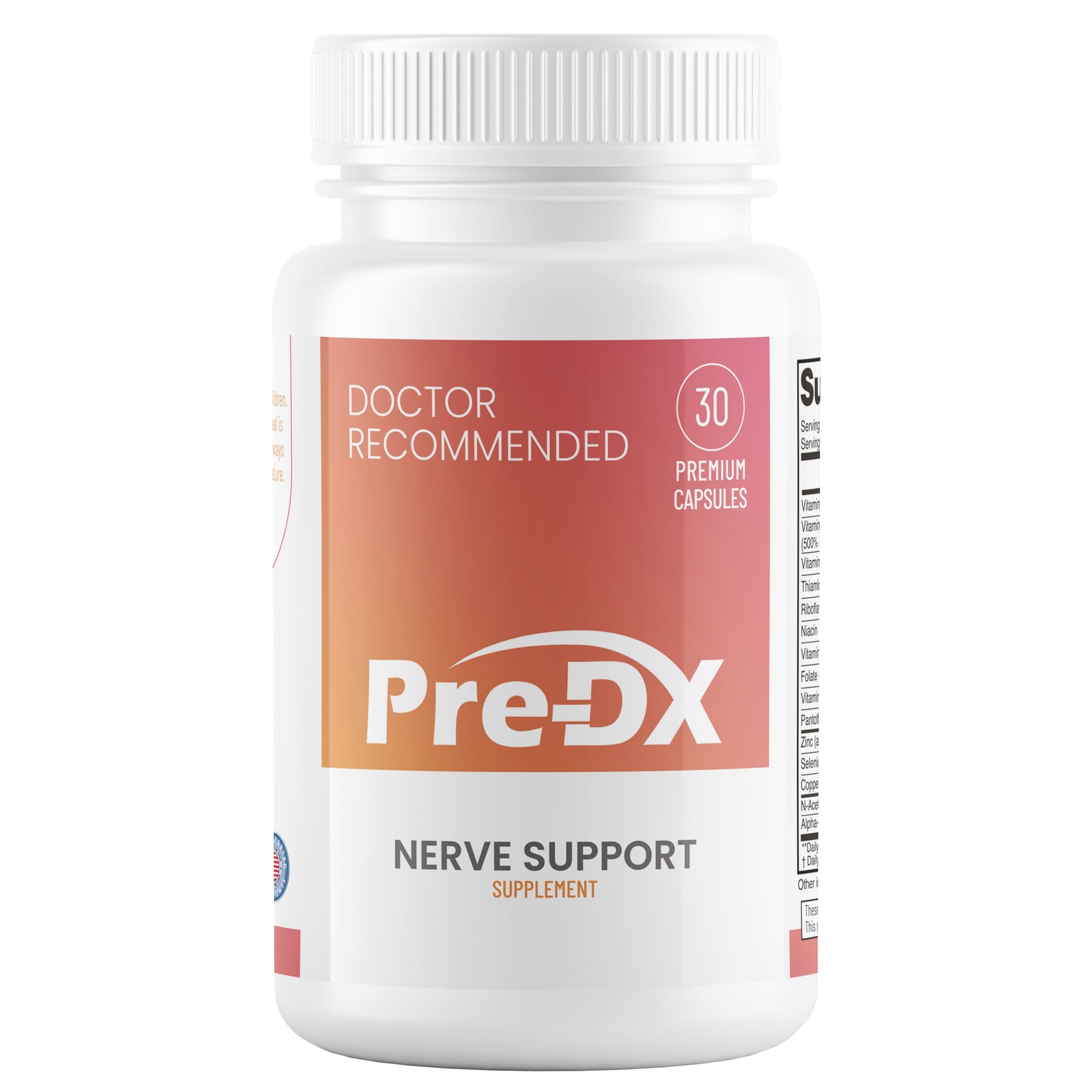 Pre-DX nerve support supplement bottle on a white background