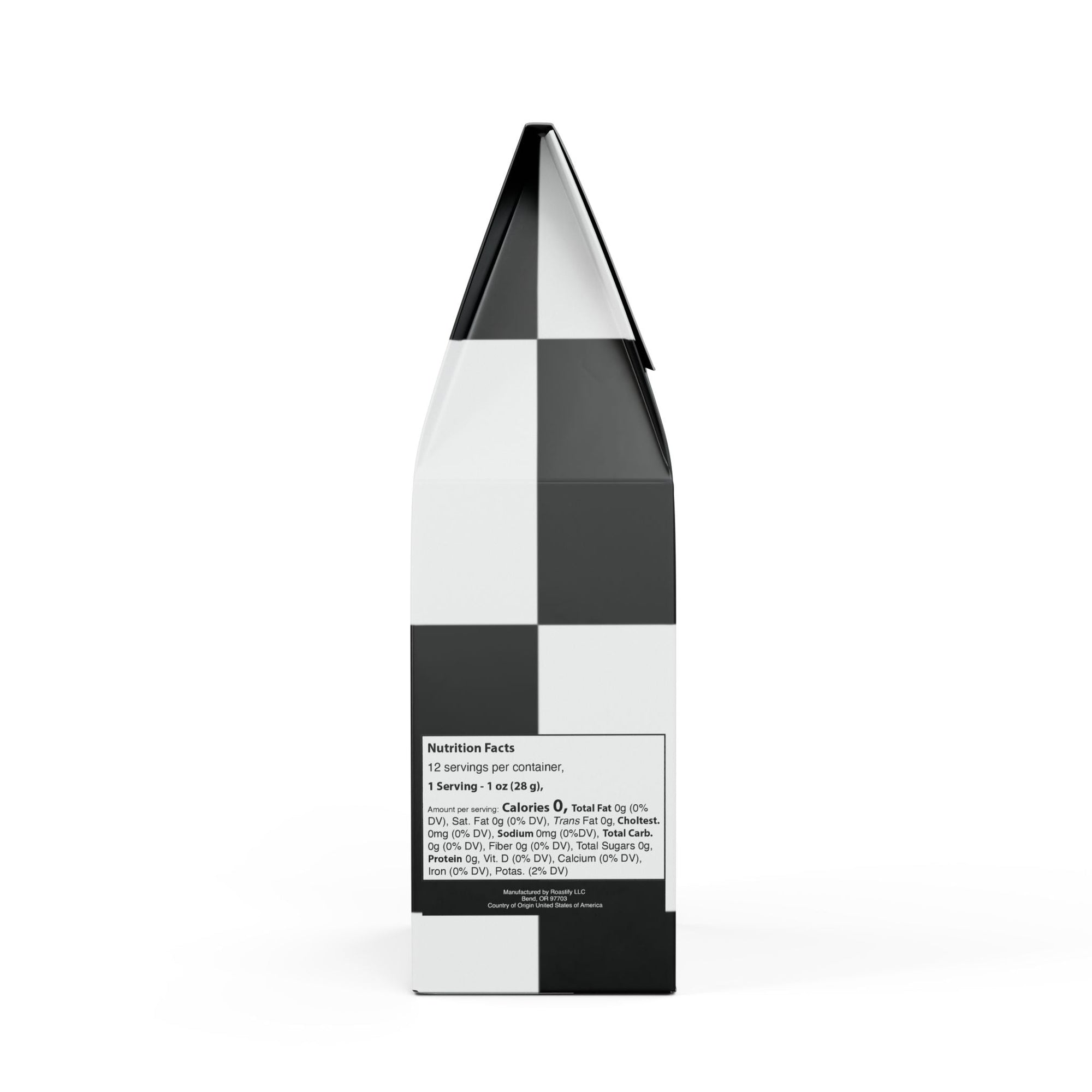 Checkered packaging with nutritional facts label on a white background