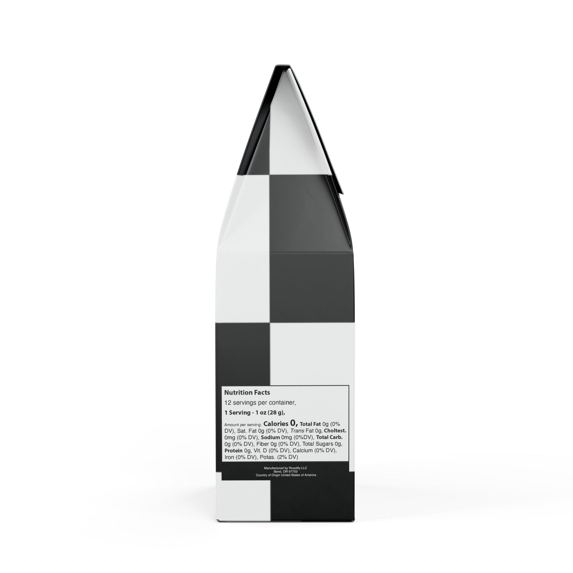 Checkered packaging with nutritional facts label on a white background