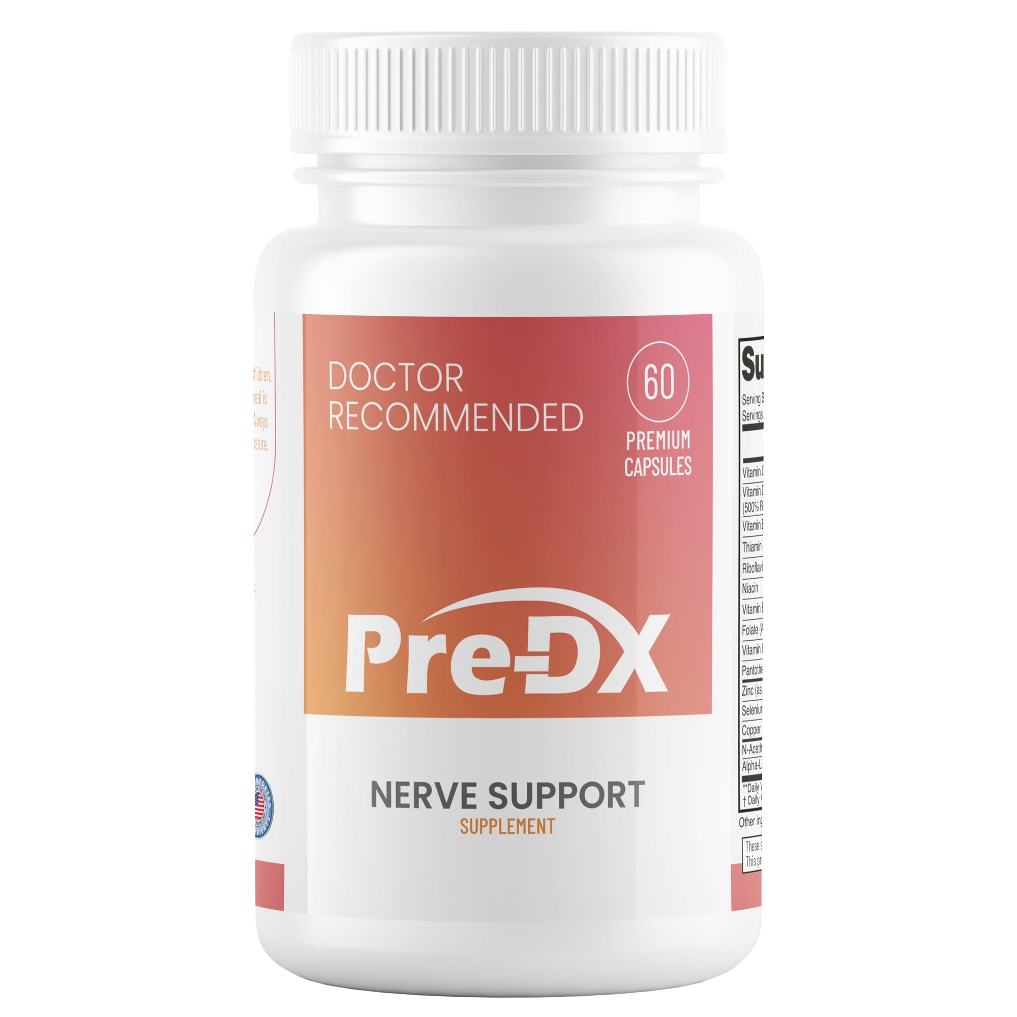 Pre-DX nerve support supplement bottle on a white background