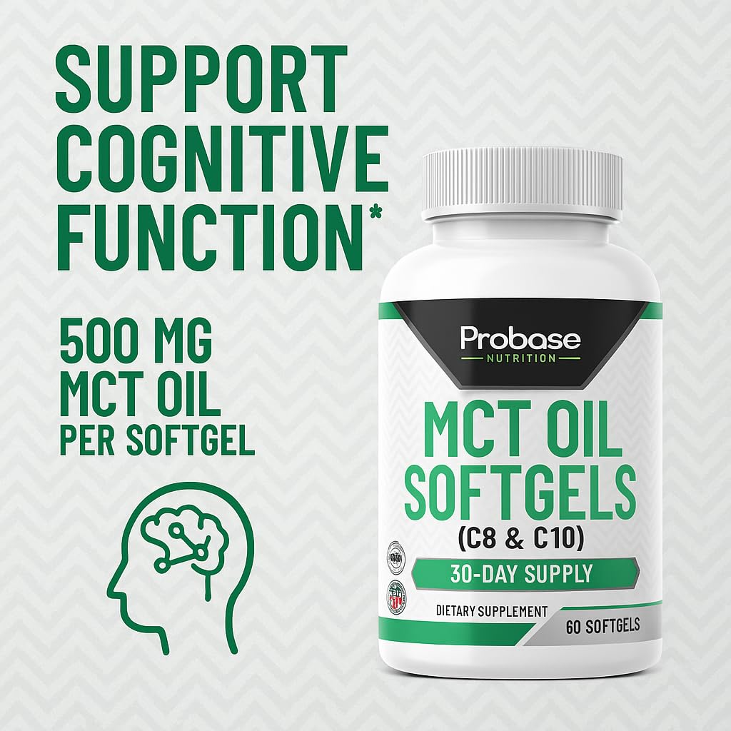 MCT Oil Softgels bottle with Probase Nutrition branding on a light gray background