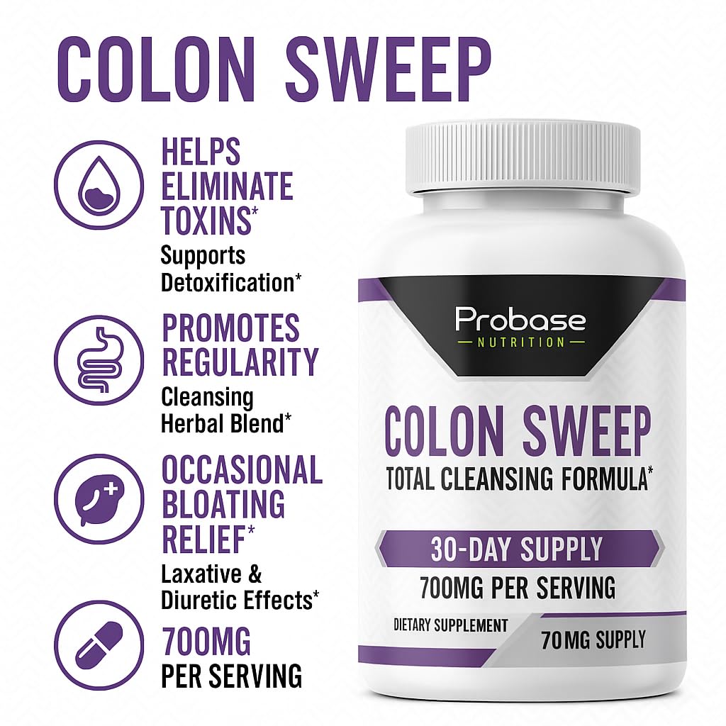 Probase Nutrition Colon Sweep supplement bottle with purple and white design on a white background