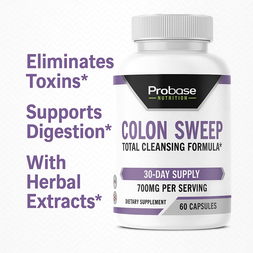 Probase Nutrition Colon Sweep supplement bottle with text on a white background
