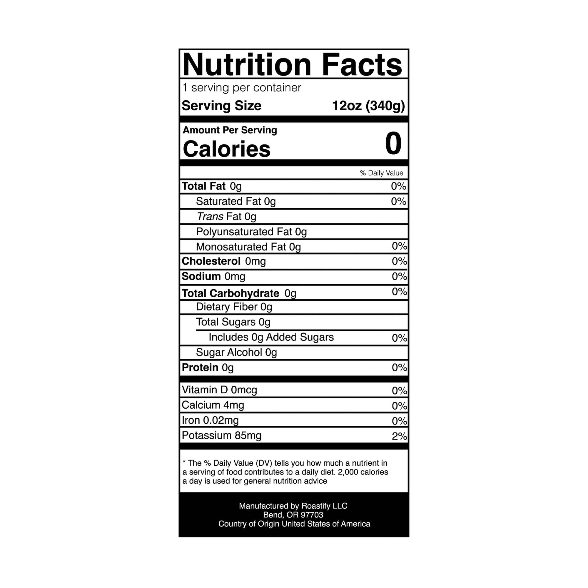 Nutrition facts label with serving size, calories, and detailed nutritional information on a white background.