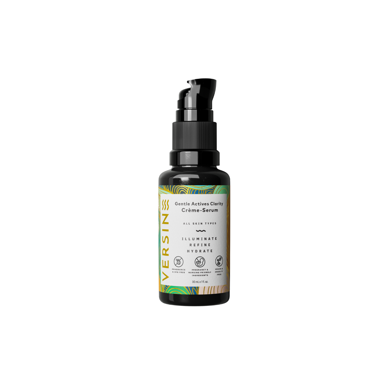 Versin crème-serum bottle on a white background