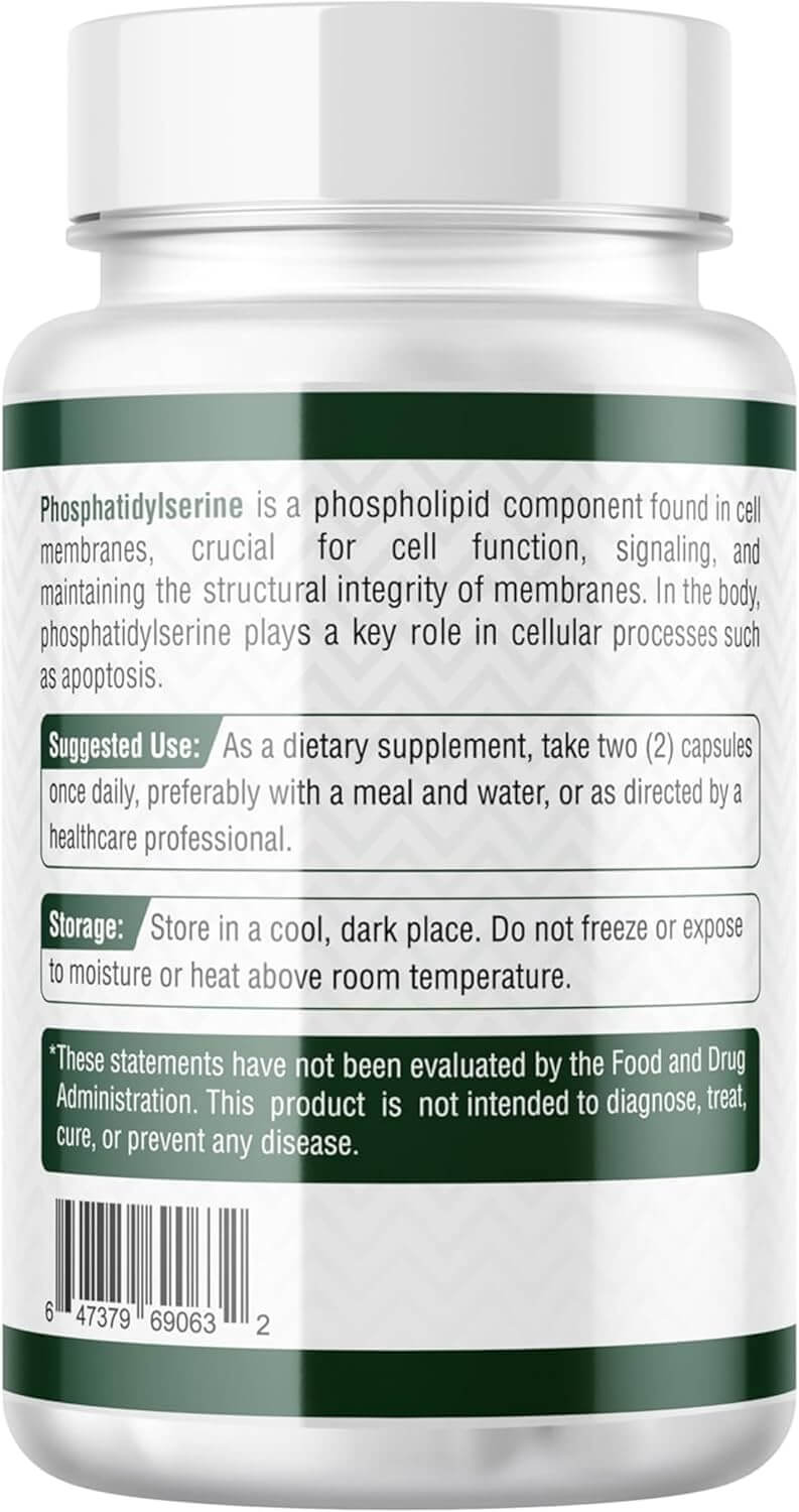 Supplement bottle label with text on a white background