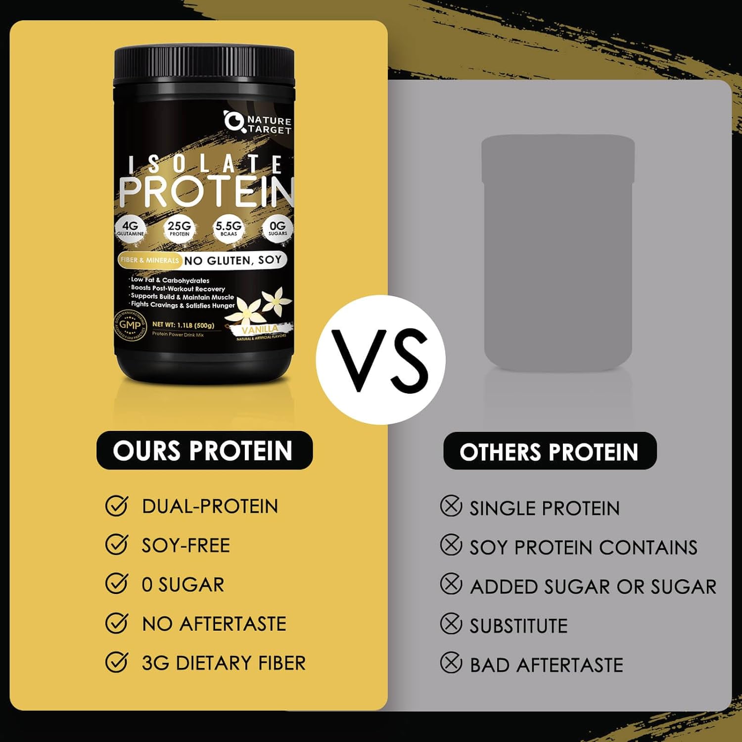 Isolate Whey Protein Powder Vanilla – 25g Protein, Sugar-Free, Gluten-Free, 1.1 lb (16 Servings)