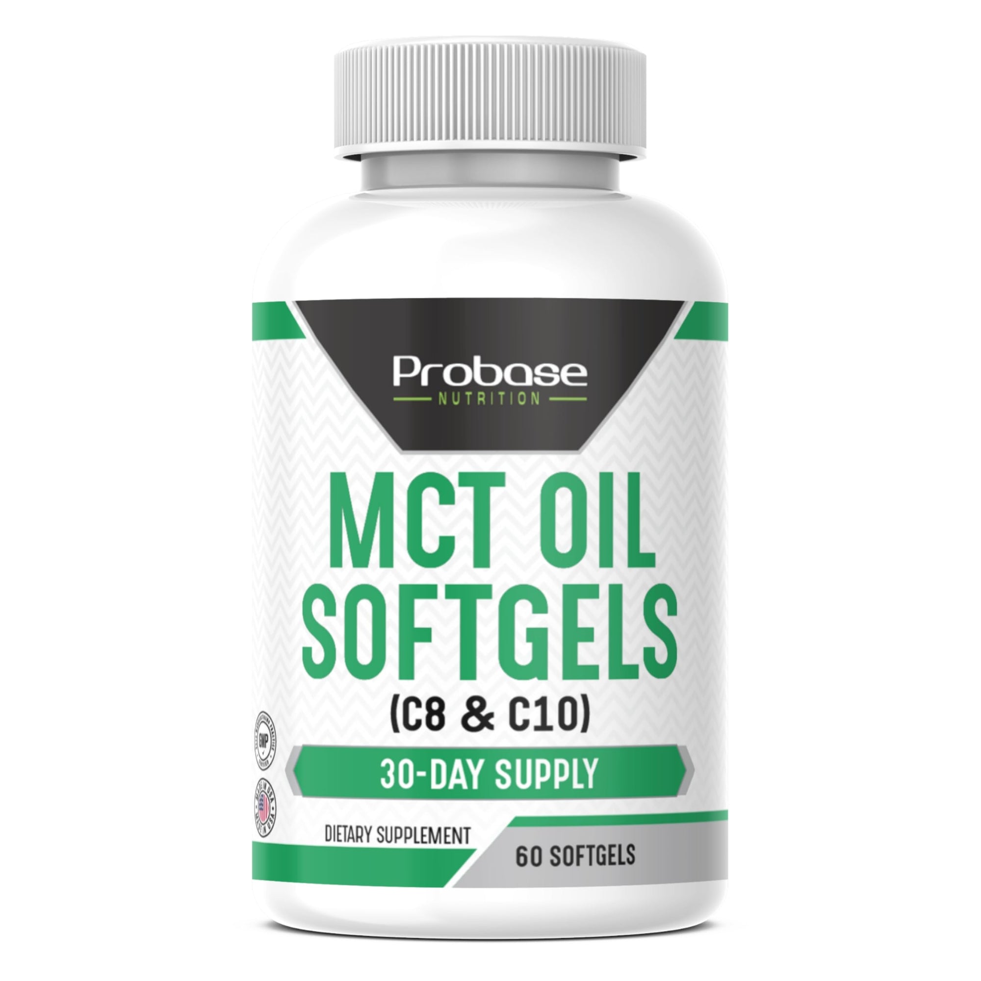 Bottle of Probase Nutrition MCT Oil Softgels on a white background