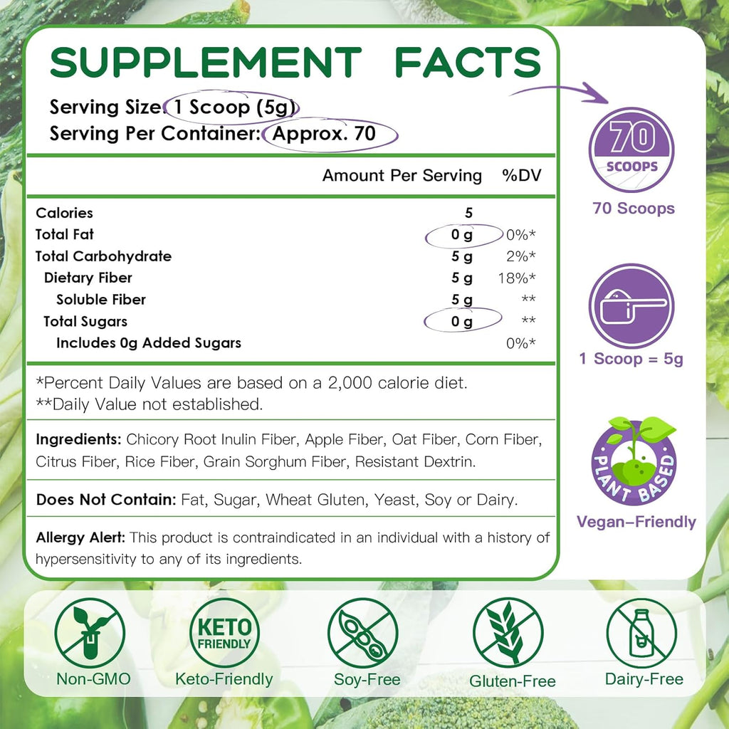 Supplement facts label with green background and text