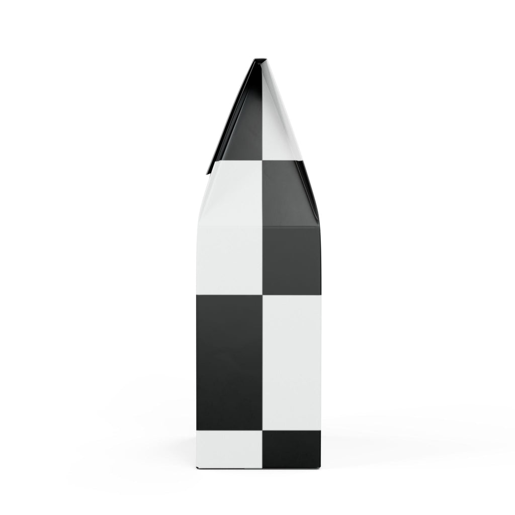 Black and white checkered vase on a white background