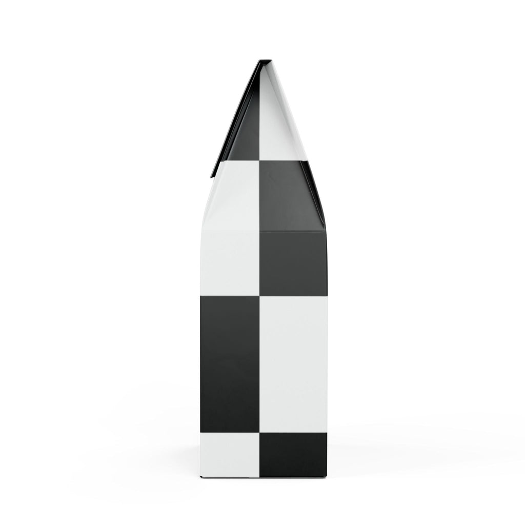 Black and white checkered vase on a white background