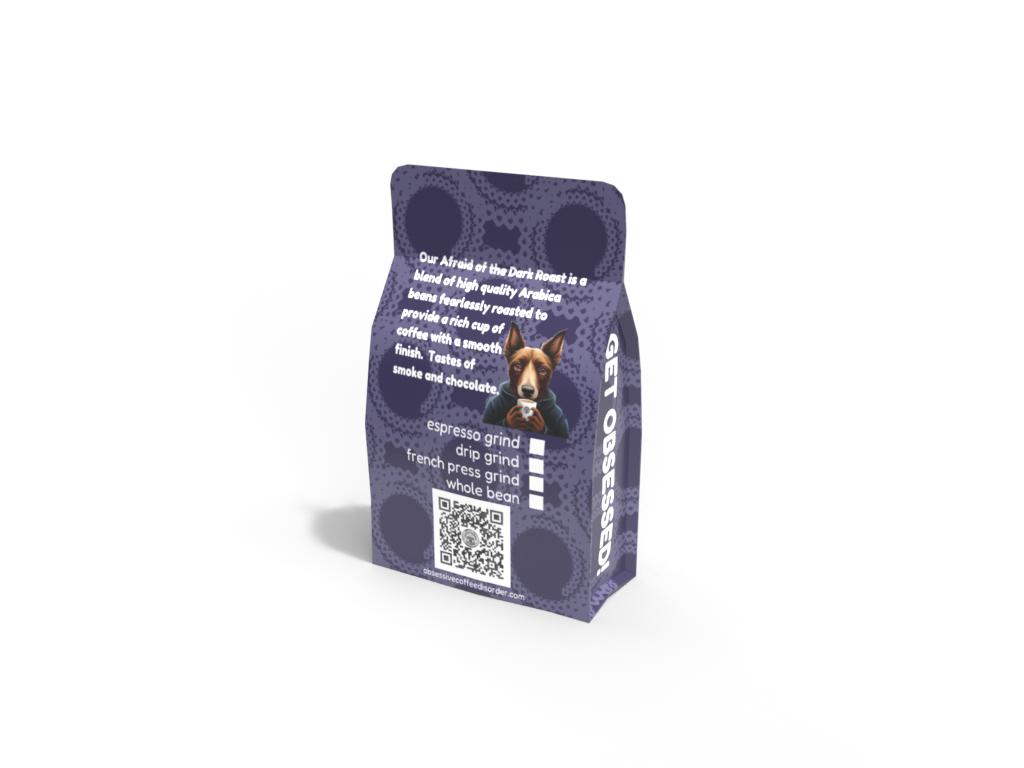 Dog food packaging with a QR code on a white background
