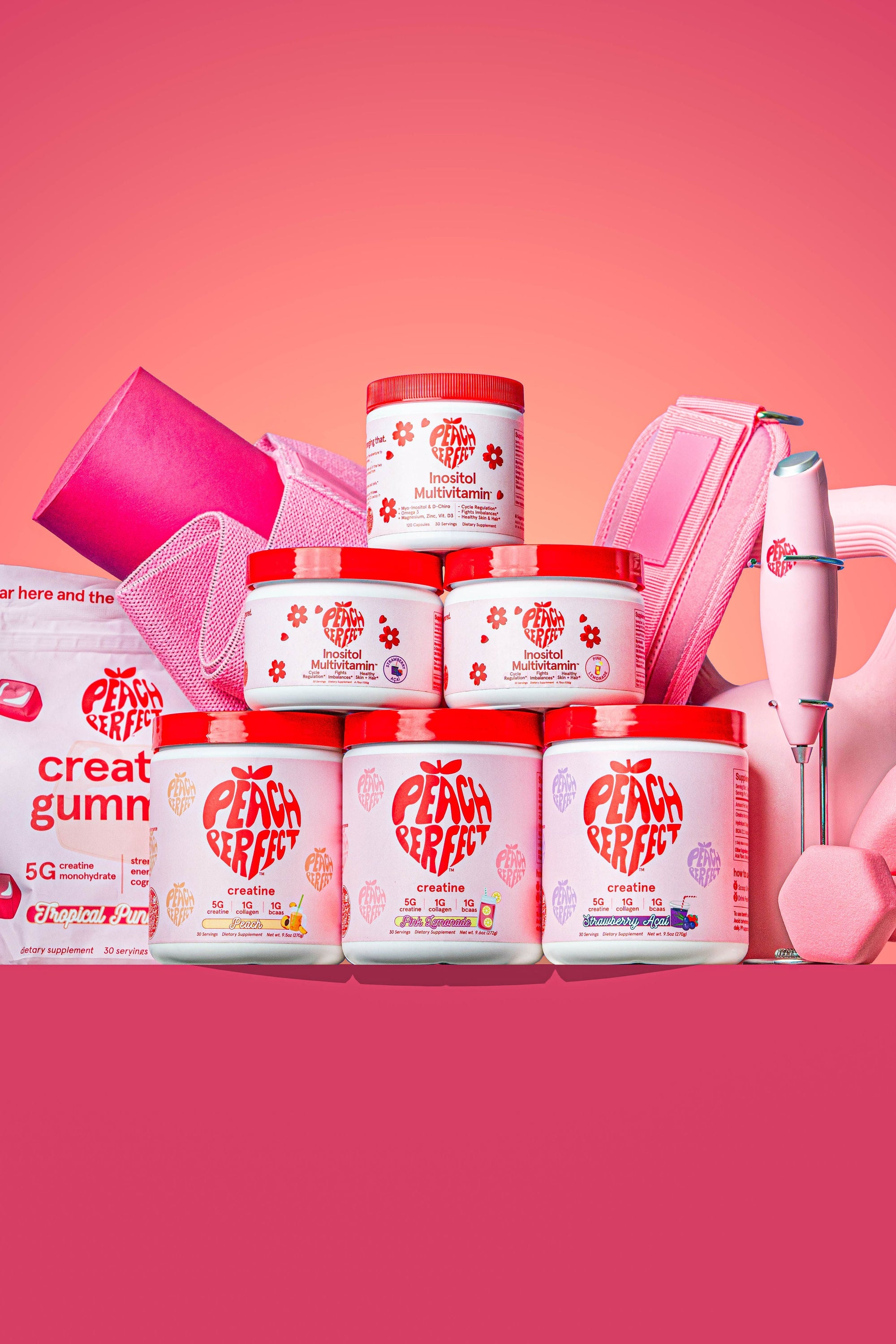 Stack of 'Penna Coffee' containers with a pink background