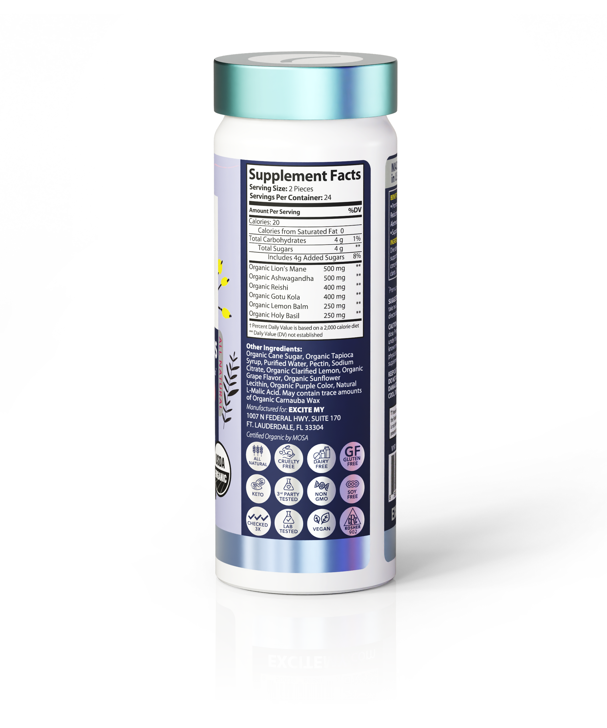 Supplement bottle with label showing 'Supplement Facts' on a white background