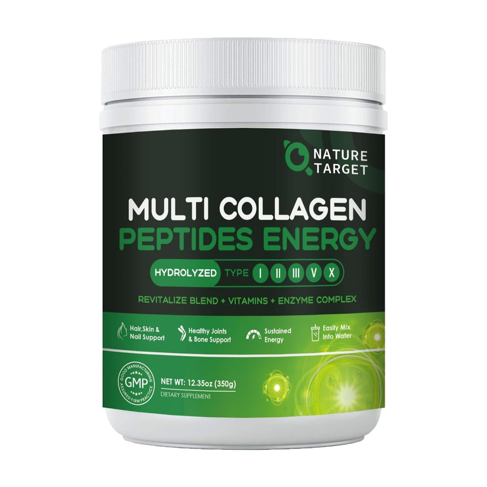Nature Target Multi Collagen Peptides Energy supplement container on a white background