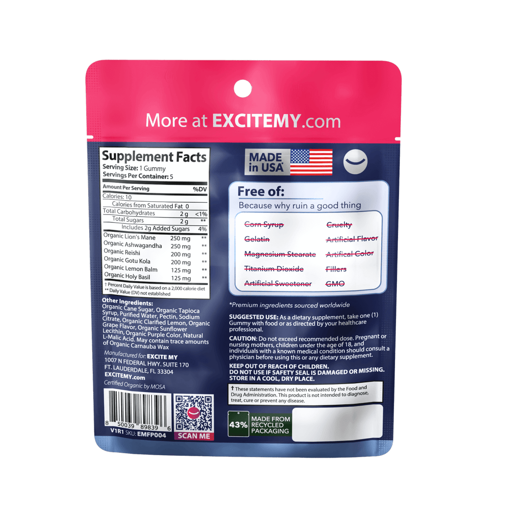 Supplement package with a pink top and blue back displaying text and logos.