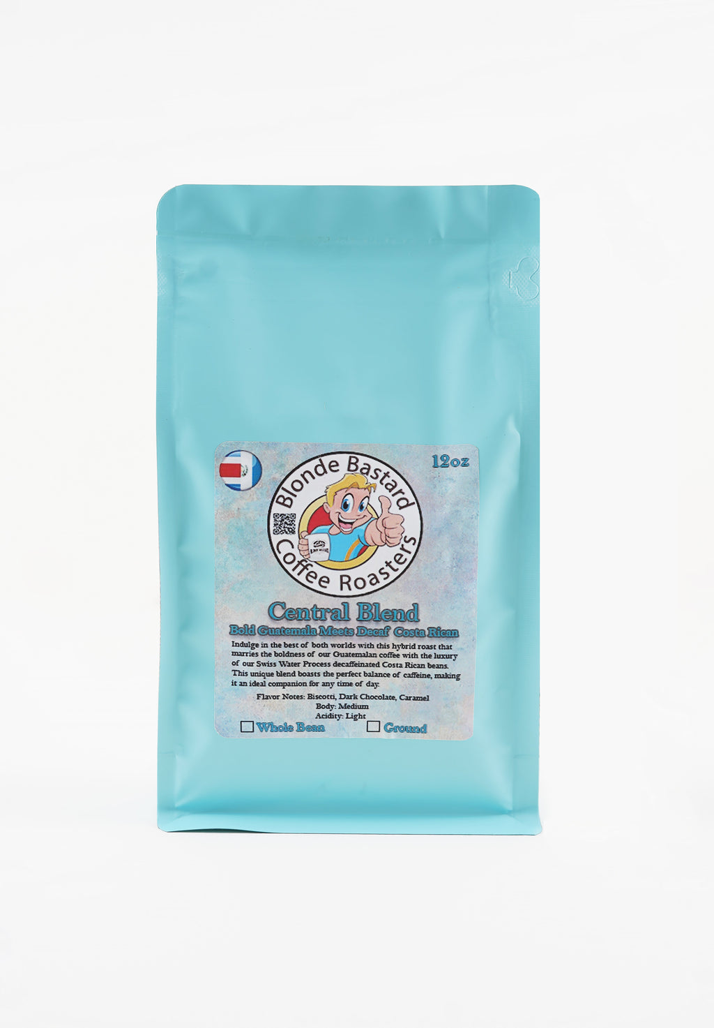 Coffee bag with a brand logo on a white background