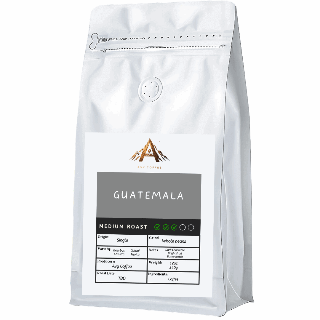 White coffee bag with 'Guatemala' label on a white background