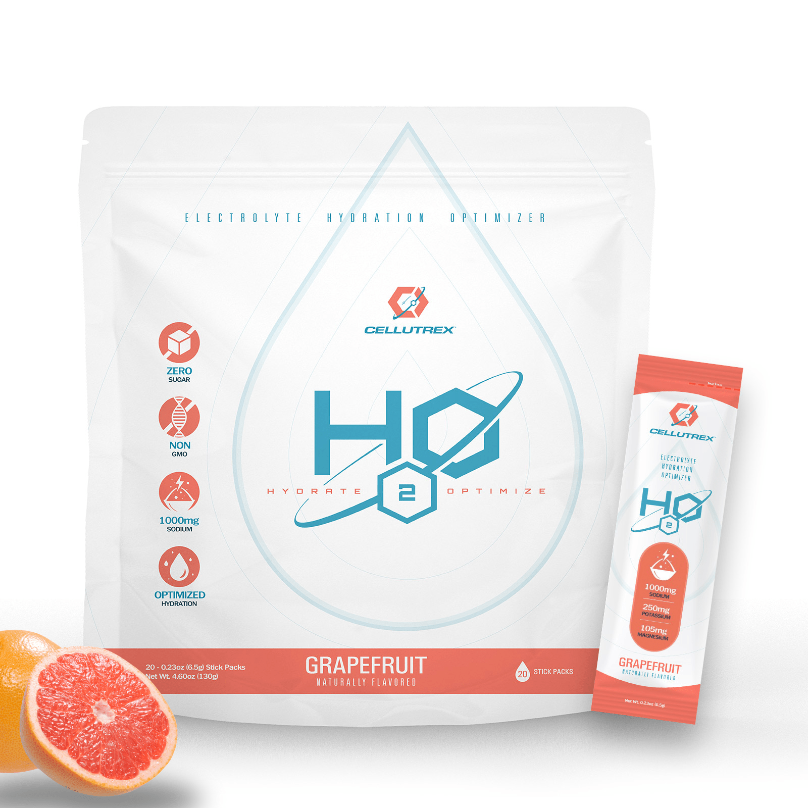 Cellutrex HO2 Hydration Optimizer package with grapefruit flavor on a white background