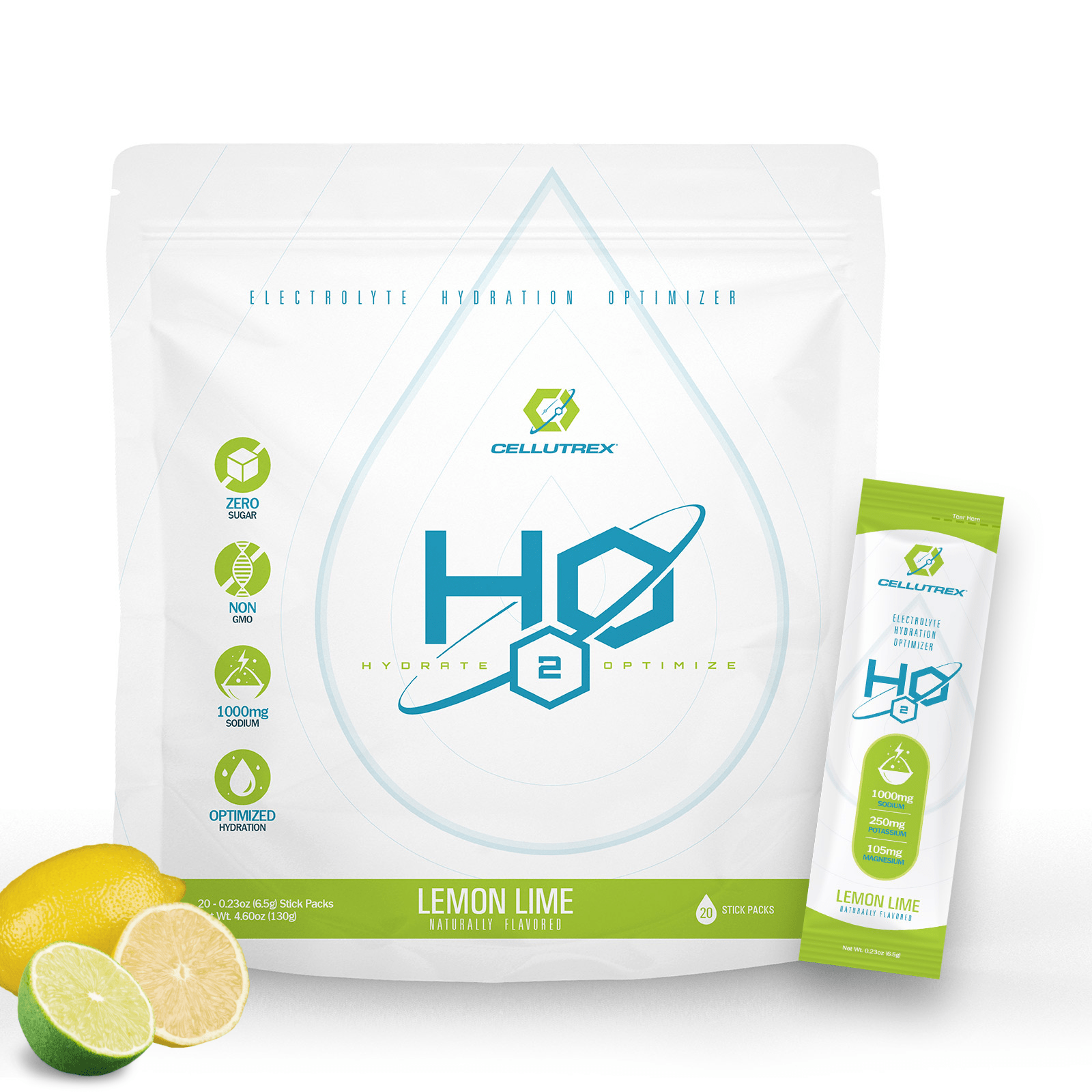 CELLUTREX HO2 Optimizer package with lemon and lime on a white background