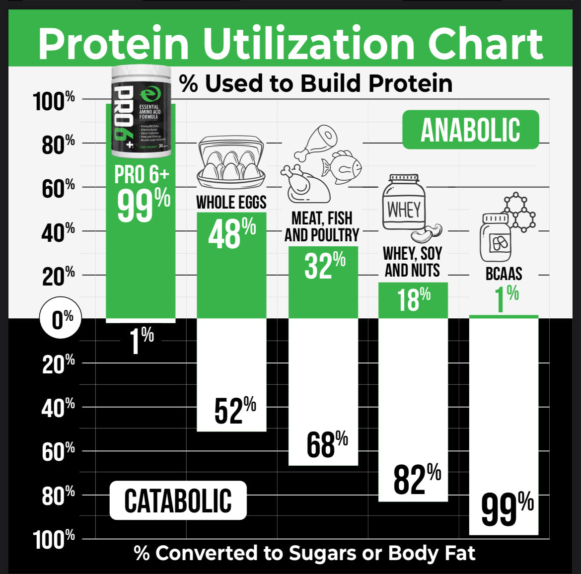 Protein Utilization Chart showing percentage of protein used to build protein from various sources.