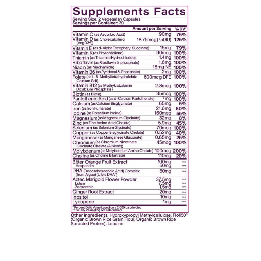 Supplement facts label on a white background