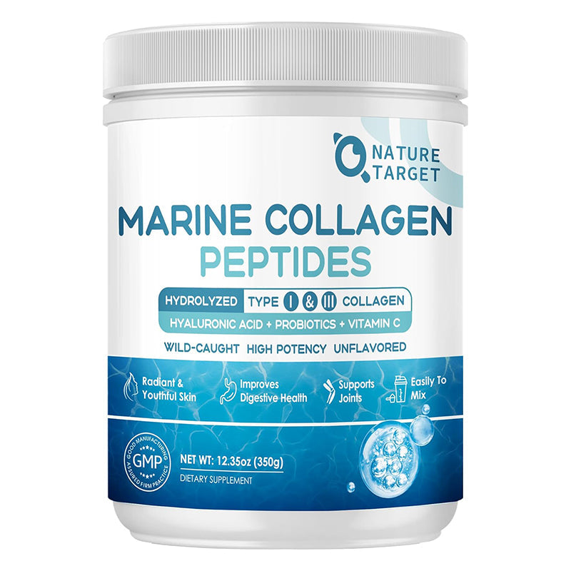 Container of Nature Target Marine Collagen Peptides on a white background