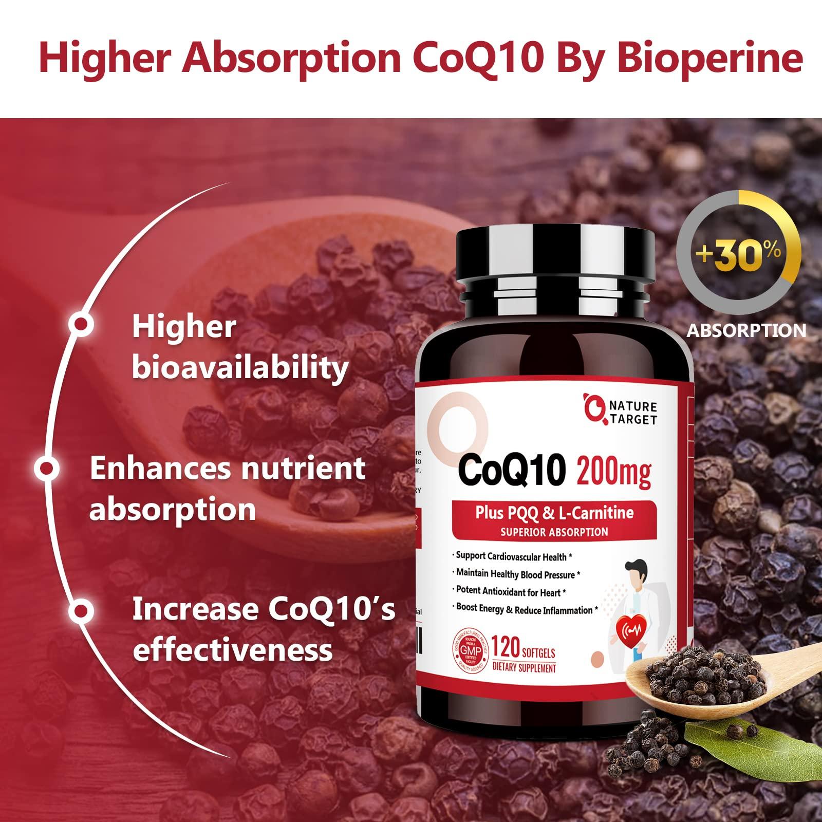 CoQ10 supplement bottle with ingredients on a red background