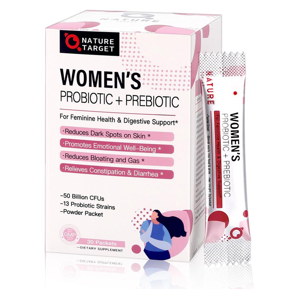 Nature Target Women's Probiotic + Prebiotic supplement packaging on a white background