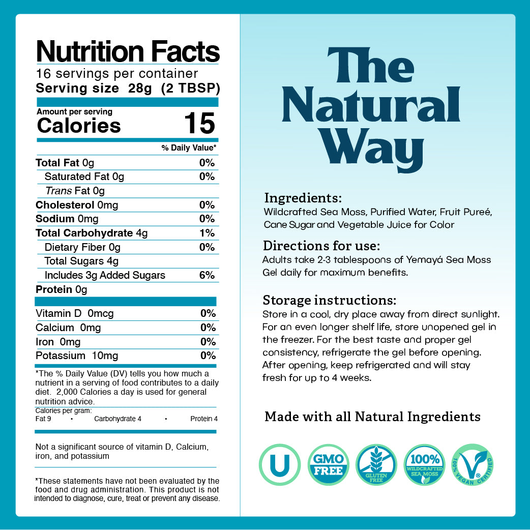 Nutrition facts label and ingredients list for a product labeled 'The Natural Way'.
