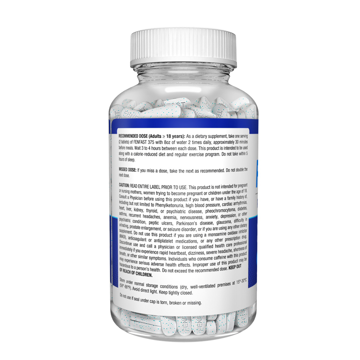 Bottle of supplements with a label on a white background