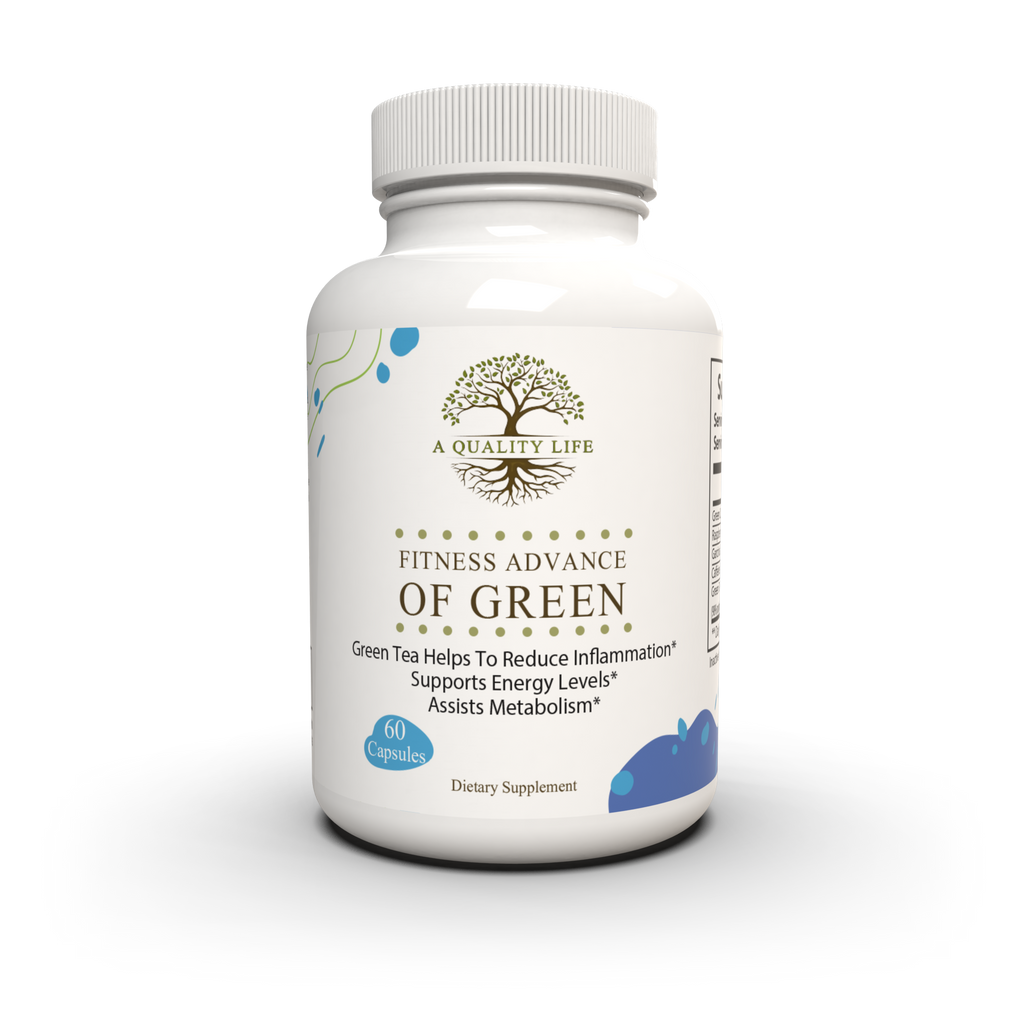 Supplement bottle labeled 'Fitness Advance of Green' on a white background