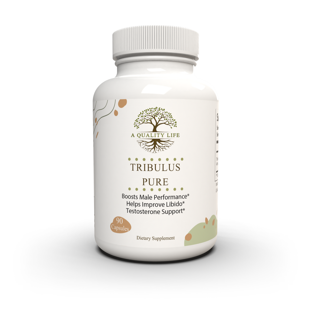 Supplement bottle labeled 'Tribulus Pure' on a white background