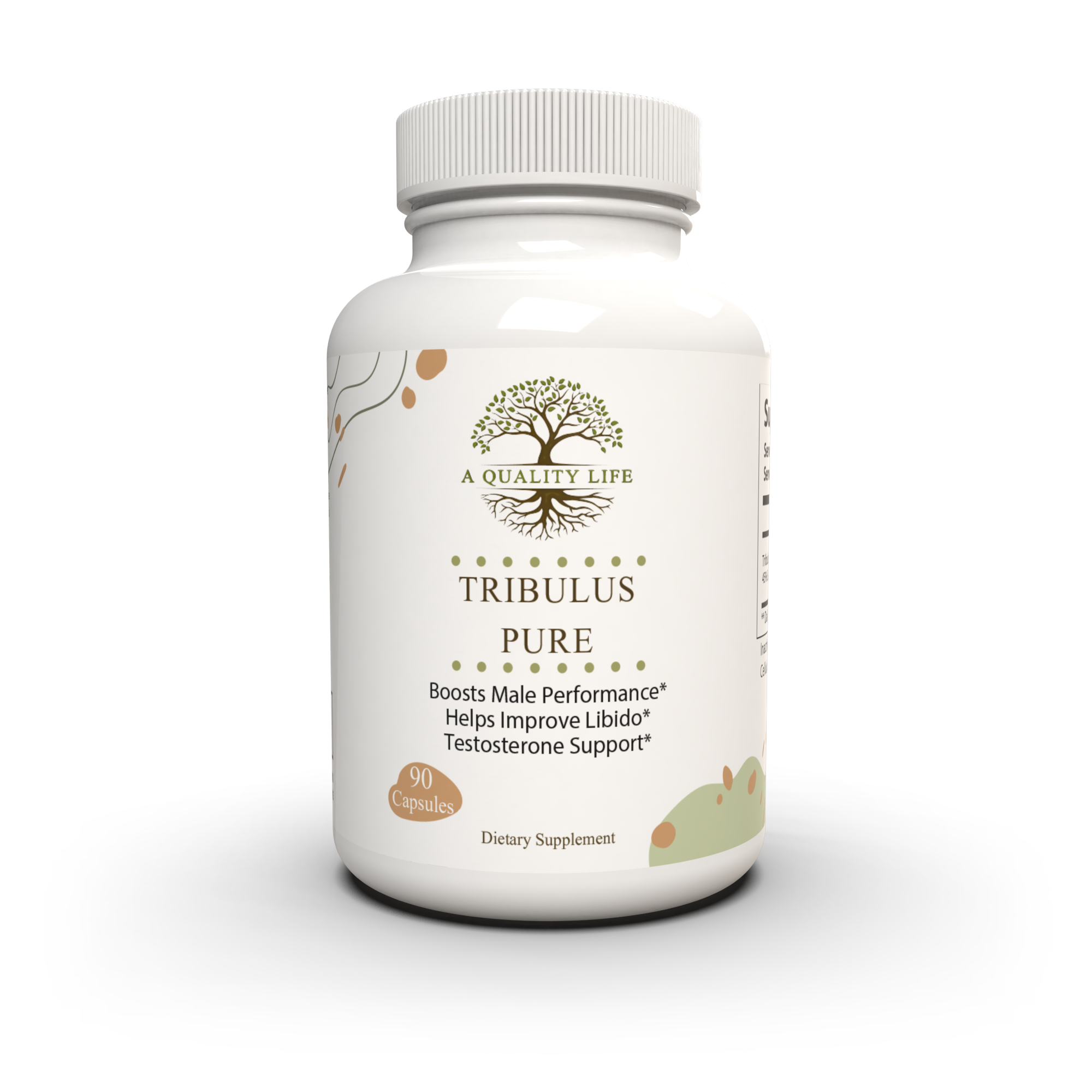 Supplement bottle labeled 'Tribulus Pure' on a white background